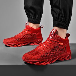 2021 newest cross-border large size men womens shoes thick-soled solid color casual sports front lace-up high-top round toe red shoe code W-6879