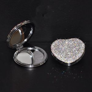 Wholesale heart shaped makeup mirrors for sale - Group buy Mirrors Bling Luxury Crystal Makeup Mirror Round Heart shaped Portable Princess Beauty Two side Fold Small Tool For Girl Gifts