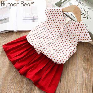 Wholesale little girls suits resale online - Humor Bear Girl Clothes Suit Summer Brand New Fashion Little Love Large Lapel T Shirt Pleated Skirt Set Baby Girls Clothing G0119