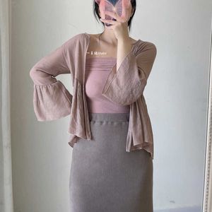 Womengaga Kore Gevşek Casual Kadınlar Flare Kollu Pamuk Keten Minimalist Tarzı Yaz Tops Fırfır Gömlek Tam Kol Bluz MH58 210603