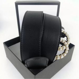 Fashion Womens Men Designers Belts Leather Black Bronze Buckle Classic Casual Pearl Belt Width 3.8cm With Box