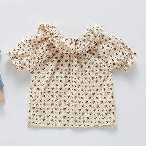 Menina bonito camisa de menina mola miúda manga curta doce floral infantil verão nascido roupas 210429