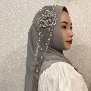 Etnisk Kläder Eid Elegant Muslim Kvinnor Lace Blommor Headwrap Dubai Hijab Islamic Scarf Hair Wrap Turban Arab Instant Cap Headscarf Hats sh