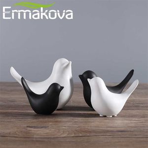 Ermakova 2 szt. Zestaw ceramicznych figurki ptaków zwierząt posąg porcelany Home Bar Kawiarnia Office Decor Wedding Prezent 211105