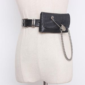 Bel torbaları moda kadınlar fanny paketi mini çanta düzensiz kare metal pin zinciri bayanlar taşınabilir cüzdan kadın