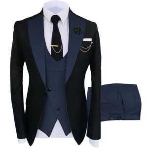 3 Pieces Wedding Tuxedos Groomsmen Wear Slim Fit Men Suits Jacket Vest with Pants Notched Lapel Male Fashion Costume New Arrival X0909