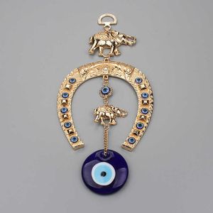 Lucky Eye Evil Eye Islam Koran Wiszący Lucky Gold Color Słoń Keychain Ścienne Wieszaki do dekoracji G1019