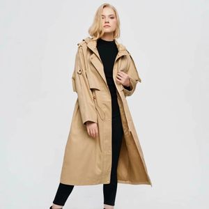 Kvinnor Mode Cape Hooeded Zipper Overcoat Coats Ladies Full Sleeve Solid Slim Trench Chic Kvinna Streetwear 210521