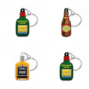 50PCS PVC chain Creative mini wine bottle cartoon ring Women Men favor Fashion pendants key holders decoration Ornament