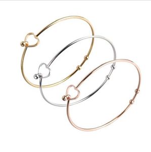 Fashion 2mm Thick Stainless Steel Heart Shped Beads Bangle Bracelet Cuff Bracelet Expandable Can Open Bangle One Piece Q0719