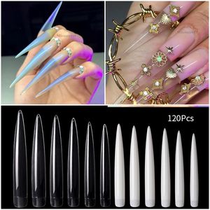 120pcs/Bag Clear Natural XXL Extra Long Stiletto False Nail Tips Set 10 Size Transparent DIY Salon Acrylic Nails Makeup