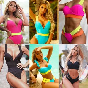 Elace Costumi da bagno da donna Costumi da bagno sexy Patchwork Bikini 2020 Donna Push up Biquini Neon Bikini Costume da bagno Costumi da bagno 2021X0523