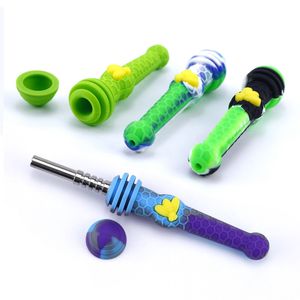 Handheld Pipe With Titanium Nail 4.8 Inches Smoking Supplies Oil Rigs Colorful Silicone Pipes Bong Free Ship Wholesale