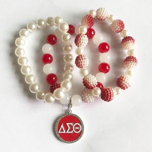 Elastic Beaded Bracelets venda por atacado-Frosted fios feitos à mão elástica sorority grego vermelho vermelho pérola detalos charme pulseira acessórios de joias