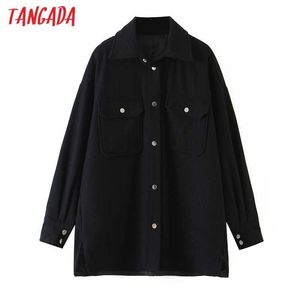 Tangada 여성 두꺼운 모직 코트 재킷 느슨한 긴 소매 숙녀 우아한 가을 겨울 코트 3Z05 210609