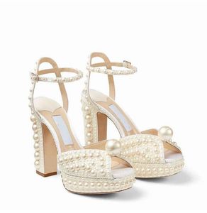 Elegantdesigner حذاء الزفاف Sacaria منصة Sacaria Sandals Pearl زخرفة Sacora الكعب العالي من السيدة المسائية المثالية مضخات EU35-43