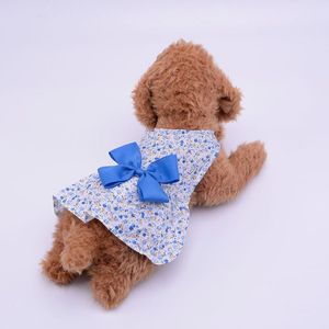 Dog Apparel Spring And Summer Pet Bow Lady Fan Dress Floral Puppy Skirt Pastoral Wind Clothes Wholesale