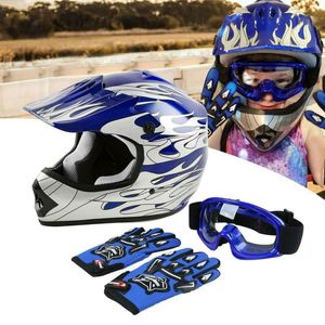 Мотоциклетные шлемы Молодежные дети Детский шлем Полное лицо Motocross Casco Moto Off-Road Street Goggles Перчатки Велосипед ATV Capacete