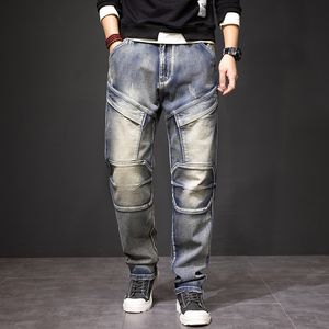 Trend Baggy Jeans Uomo Pantaloni cargo casual Patchwork Tasche in denim effetto consumato Pantaloni tattici Abbigliamento da uomo