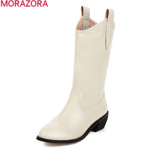 MORAZORA MID CALF BOOTS MED каблуки указанные носки женские туфли осень зима скольжения женские ботинки черный бежевый 210506