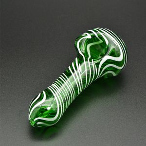 Grüne kleine Ölbrennerrohre aus Glas, niedliche Handpfeife, 11,9 cm lang, Pyrex, dick, klar, weiß gestreift, tolle Mini-Räucherrohre für Raucher, Geschenk im Großhandel