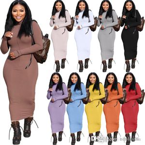 Women One Step Dresses Fashion High Collar Pit Strip Zipper Embroidery Casual Long Dress Designer Solid Color Winter Clothing