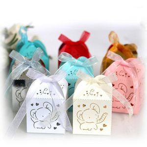 Gift Wrap 50Pcs Elephant Laser Cut Wedding Favors Box DIY Hollow Candy Boxe With Ribbon Baby Shower Engagement Party Decor
