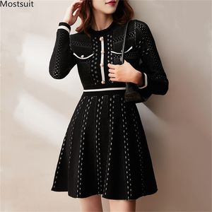 Outono inverno mulheres manga comprida vestido de malha plus size vintage elegante moda o-pescoço túnica magro uma linha parte coreano 210513