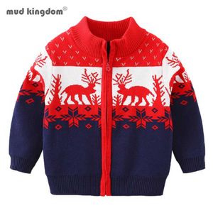 Mudkingdom Christmas Sweater Cardigan Kids Knitted Reindeer Clothes Baby Boys Zip Up Sweaters Coat 210615