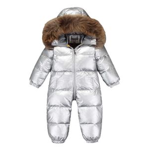 진짜 모피 칼라 키즈 겨울 코트 아기 소녀 소년 따뜻한 Jumpsuit 겉옷 옷 겨울 -30도 어린이 두꺼운 snowsuit h0909