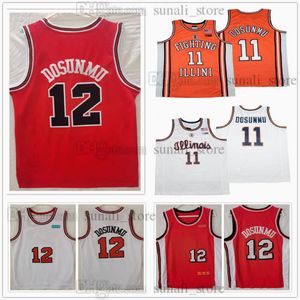 Illinois lutando illini faculdade basquete 11 Ayo dosunmu 12 jerseys equipe universitária vermelho laranja branco respirável homens