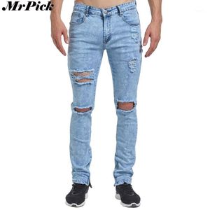 Męskie dżinsy Mężczyźni Zgrywanie dziury Stretch Skinny Urban Classic Moda Zniszczony Zakłopotany zamek błyskawiczny