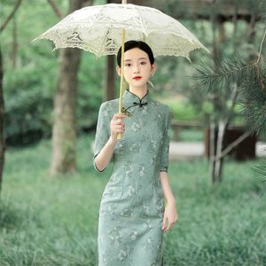 Etnik Giyim Zarif Vestidos Geliştirilmiş Qipao Seksi Ince Mandarin Yaka Cheongsams Vintage Geleneksel Çin Elbise Kadınlar Yan Yarık Balo