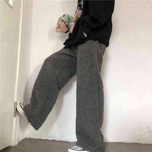 Mingliusili Kalın Sıcak Geniş Bacak Pantolon Kış Moda Kuzu Yün Pantolon Kadınlar Yüksek Bel Tüm Maç Boy Rahat Giysiler 211124