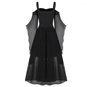 Casual Dresses Women Vintage Dress Plus Size Cold Shoulder Butterfly Sleeve Lace Up Gothic Halloween Vestidos j5s
