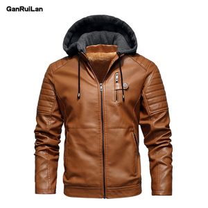 Casacos de couro PU para revestimento de lã dos homens com capa outono inverno casual casaco de motocicleta para windbreaker masculino casacos 210518