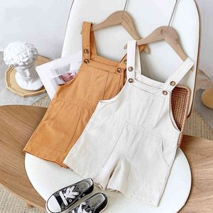 Summer Children Overalls Sleeveless Girls Pant Solid Color Jumpsuit Toddler Kids Clothes Suspender Shorts 210515