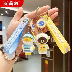 New Cartoon Couple Astronaut Keychain Female Cute Korean Style Key Chain Flexible Glue Small Pendant Key Ring Ornaments G1019