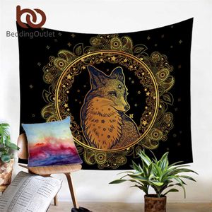 BeddingOutlet Golden Tapestry Wall Hanging Animal Stars Decorative Wall Art Paisley Bedspreads Leaf Leaves Flower Sheet 210609