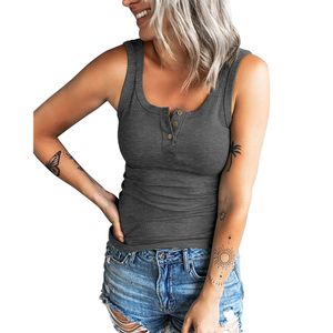 Canotte Henley da donna Top girocollo Sexy estate senza maniche Camis abbottonate Top T-shirt Camicette Taglie forti S-3XL