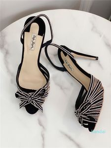 Damskie Designer Brand New Black Suede Crystal Strappy High Heels Pompy Buty Stiletto 33-43 cm 12 CM 10 cm Casual Shoes