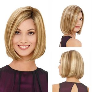 Mix Color Synthetic WIG Symulacja Ludzkich Włosów Bobo Peruka Szafy, które wyglądają na prawdziwe Perreques K14