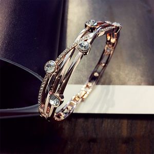 Simple Smycken Koreanska Bangles Armband Real Gold Plated Crystal Interweave Crossed Charms Bangle Armband för damer 5st