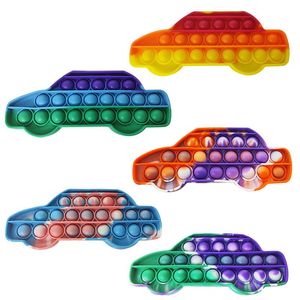 Kształty samochodu DHL Fidget Zabawki Push Bubble Boards Tie Dye Rainbow Silikonowe Puzzle Finger Gry Dzieci Dorośli Naciskanie Dekompresyjne Zabawki