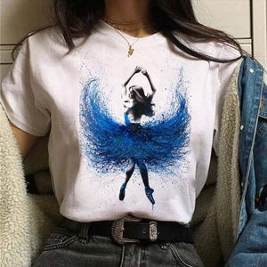 Mayocauría Moda Acuarela Ballet Hombres Camiseta Chica y mujer Vogue Vintage Mangas cortas Camiseta Mujer Kawaii
