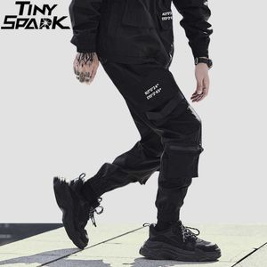 Streetwear Hip Cargo Spodnie Joggers Boczne Kieszenie Harajuku Mężczyźni Baggy Spodnie Hiphop Joggers Spodnie Black Street Wear 210702