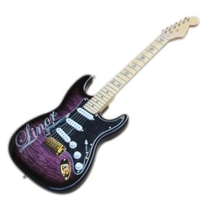 6 strängar Purple Electric Guitar med quiltad lönnfanér, basvedkropp, lönnfretboard, guldmaskinvara