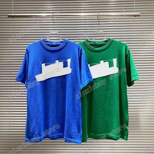 22Ss män Kvinnor Designers Stickad T-shirt T-shirts Tee Jacquard Letter Pattern Short Sleeve Man Crew Neck Paris Fashion Streetwear Blue Green M-XXL