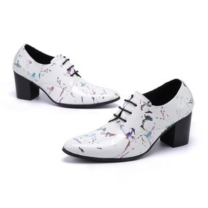 7cm saltos altos sapatos masculinos lace-up pontudo toe vestido de couro genuíno sapatos homens branco salto alto casamento / festa calçado