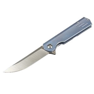 Flipper Folding Knife M390 Satin Drop Point Blade CNC TC4 Titanium Handle Outdoor EDC Knives H5367